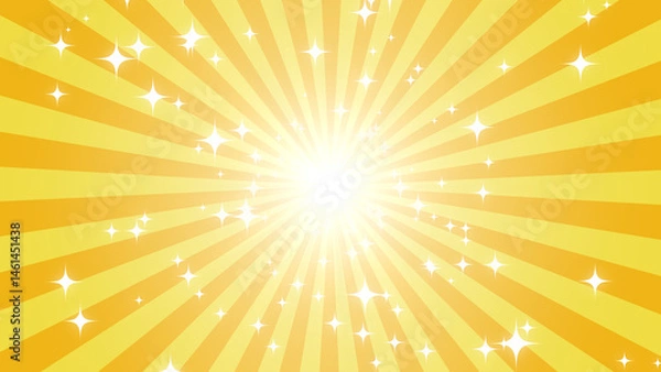 Fototapeta 中央から広がるキラキラエフェクトと後光 - イエロー