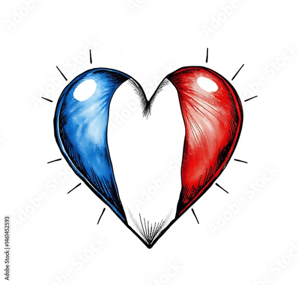 Fototapeta Illustration du drapeau français en forme de cœur embrassant le patriotisme et l'amour.