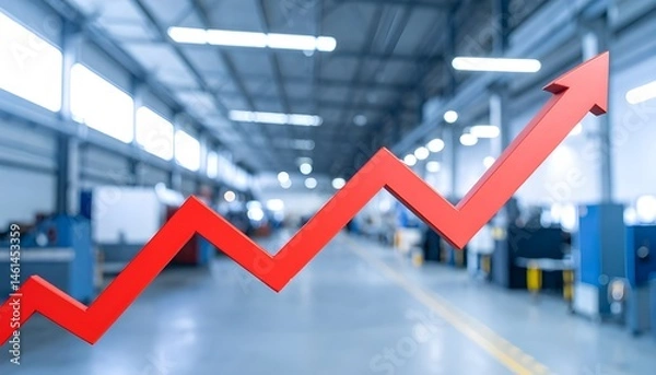 Fototapeta Upward red arrow graph in modern factory. 