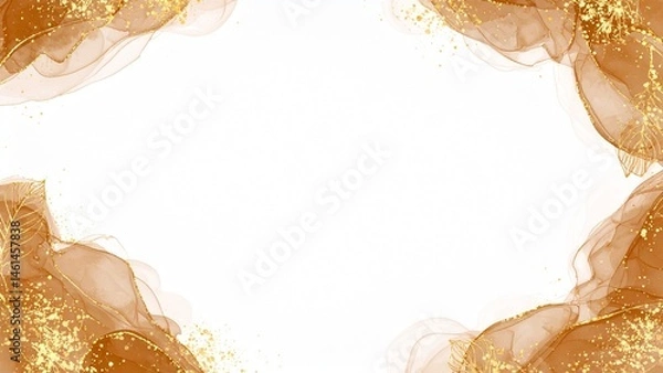 Obraz 秋の素材 アルコールインクアートのフレーム 茶色 ゴールド AI生成素材