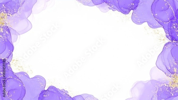 Obraz アルコールインクアートのフレーム 紫色 ゴールド AI生成素材