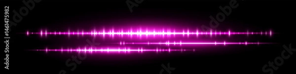 Fototapeta Bright purple audio waveform with dual frequency bands and glowing shine. Ideal for podcast visuals, sound signal analysis, equalizer interface or electronic music display.