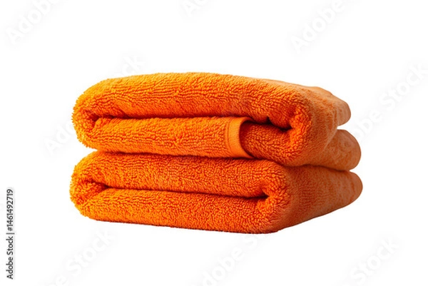 Fototapeta Folded, vibrant orange towel, soft texture, stacked neatly