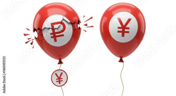 Fototapeta Isolated Red Balloon with Rupee Symbol Bursting and Intact