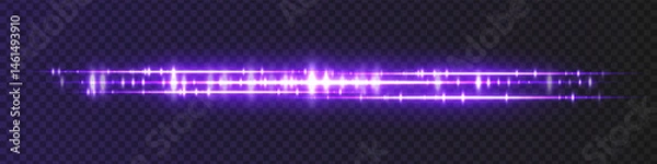 Fototapeta Purple luminous audio waveform with detailed peaks and glowing energy bands on dark checkered transparency. Suitable for music streaming visuals, voice UI or media signal design.