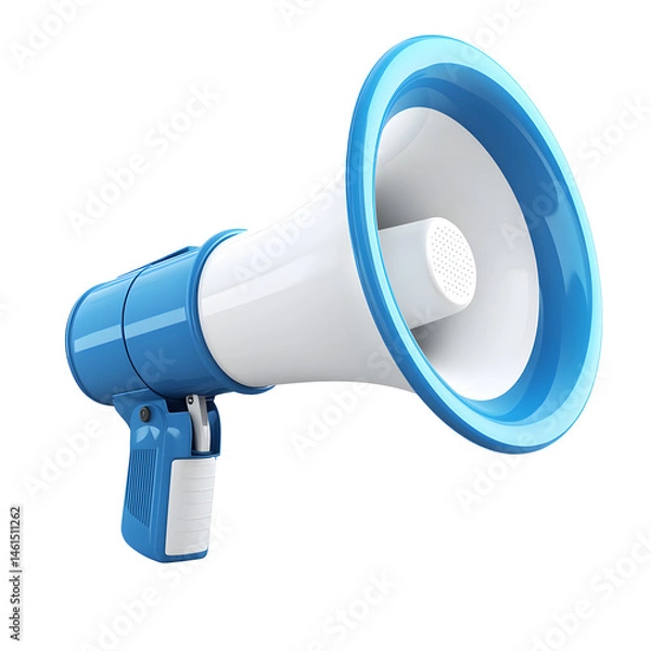 Fototapeta A blue and white megaphone, digitally rendered.  Detailed 3D model