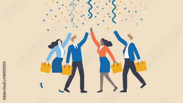 Fototapeta Illustration of diverse group celebrating with confetti and shopping bags in a festive atmosphere design