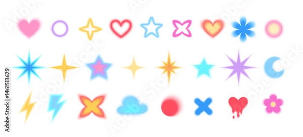Fototapeta Y2k vector set of blurred geometric gradient shapes.
