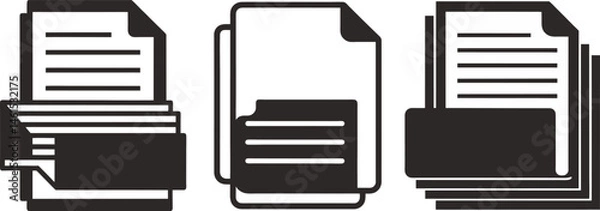 Fototapeta Document Files, Paper Stack, Organization Storage Black and White Silhouette Vector Illustration Symbol 