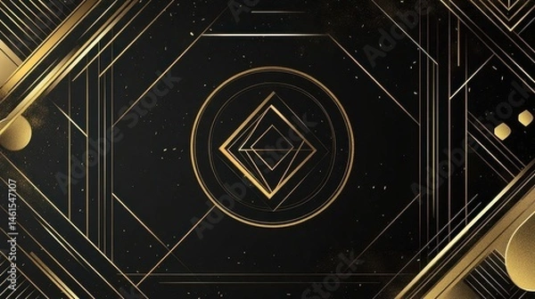 Fototapeta Geometric design with golden lines and shapes.