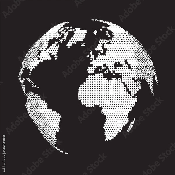 Fototapeta A white sphere depicts a world map constructed from numerous small dots.