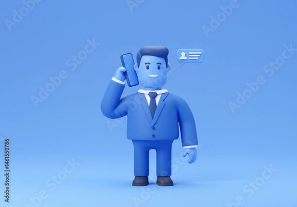Obraz Cartoon Business Character Talking on Smartphone with Message Bubble