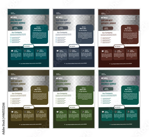 Fototapeta a bundle of 6 templates business  flyer design, in blue color, and modern design,marketing,medical proposal, promotion, advertise, publication and editable vector template design.