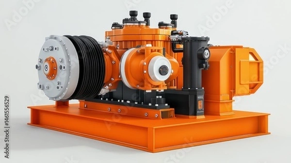 Fototapeta High-Performance Industrial Pump: A Detailed 3D Render of a Modern Orange and Black Industrial Pump
