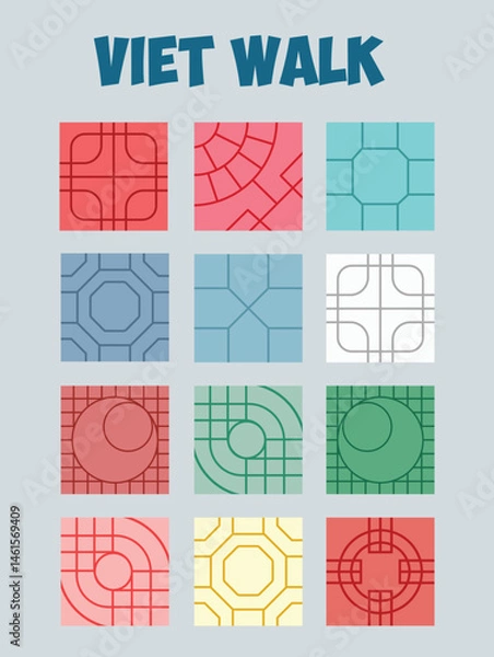 Obraz A clean digital print of 12 classic Vietnamese sidewalk tile patterns. Simple, nostalgic, and perfect for fans of street design and urban culture