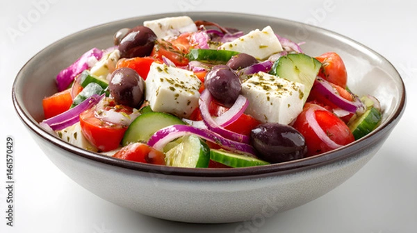 Obraz A Bowl Of A Salad With Tomatoes, Cucumbers, And Onions (AI Image)