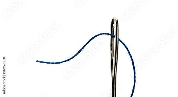 Obraz Curved sewing needle with blue thread on transparent background