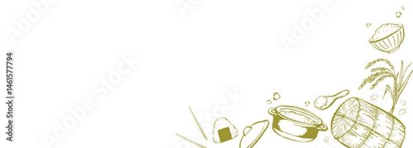 Obraz 米　背景 フレーム 横長　筆 線画 イラスト