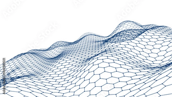 Fototapeta Abstract background neural network. Vector perspective grid on white background. 3D vector illustrations.