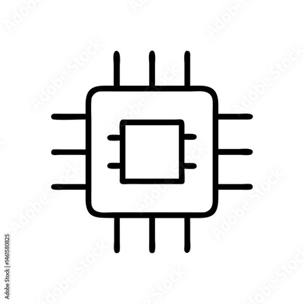 Fototapeta Microchip icon in black outline. Technology, computing, digital processor