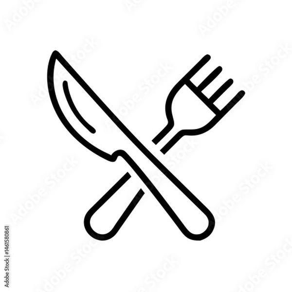 Fototapeta Cutlery icon in black outline. Fork and knife, table setting, food service