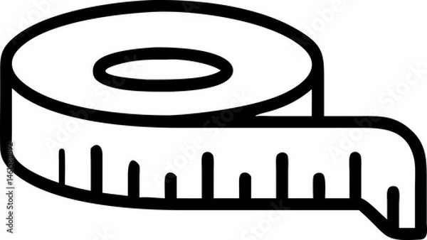 Fototapeta Measuring tape icon in black outline. Measurement, DIY, construction tool