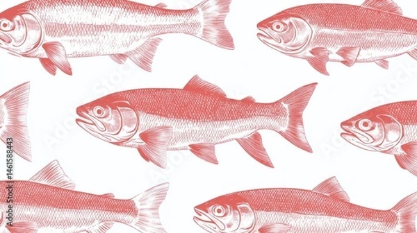 Fototapeta Red salmon fish pattern illustration.