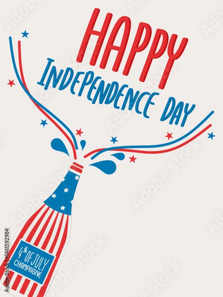 Fototapeta 4th of July Champagne Bottle with USA Colors and Stars