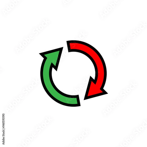 Fototapeta The circular arrows move one after the other in a circle. Two semicircular arrows rotate. Colorful vector illustration.