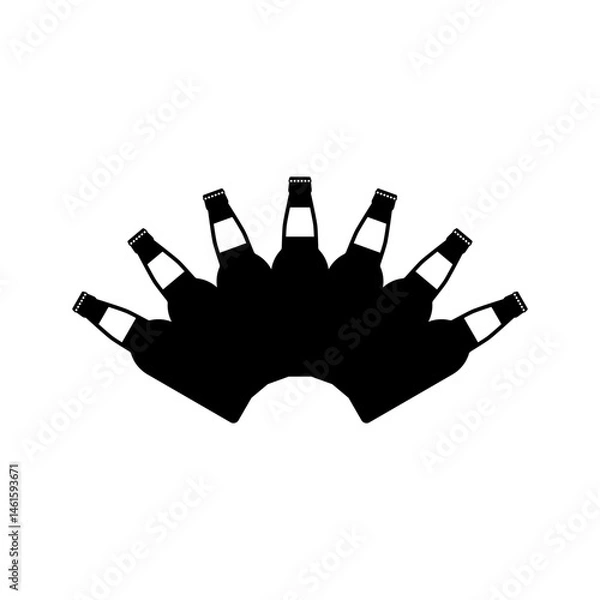 Fototapeta Silhouettes of beer bottles together. Bottles of beer combined into one silhouette. Vector drawing and illustration on white background. 
