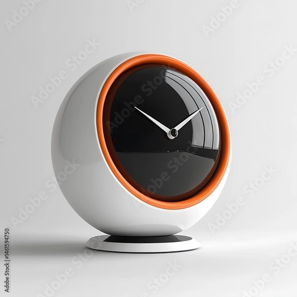Fototapeta Modern Spherical Clock With Orange Accent On A White Background High Resolution Images
