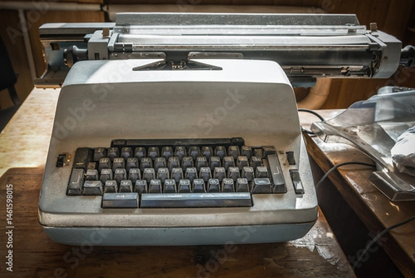 Obraz Old typewriter on an old wooden office desk