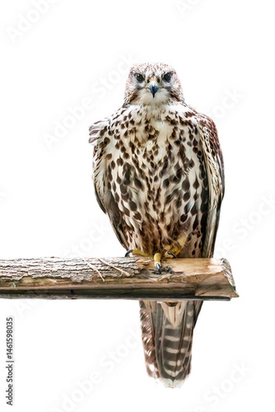 Obraz Portrait of live hawk falcon on white background