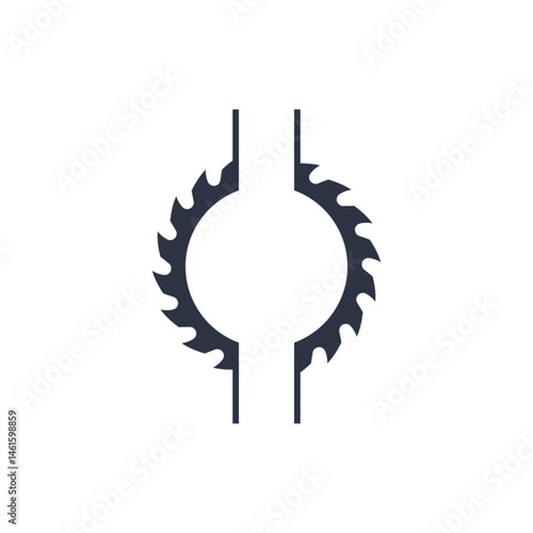 Fototapeta A circular saw blade. Vector logo template with two half sawblade. Isolated illustration on white background.