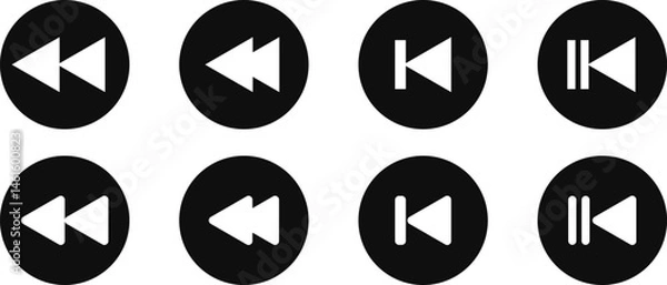 Fototapeta Skip backward button icon set. Button previous skip icon. Back track web sign. Media player. Rewind symbol. skip previous
