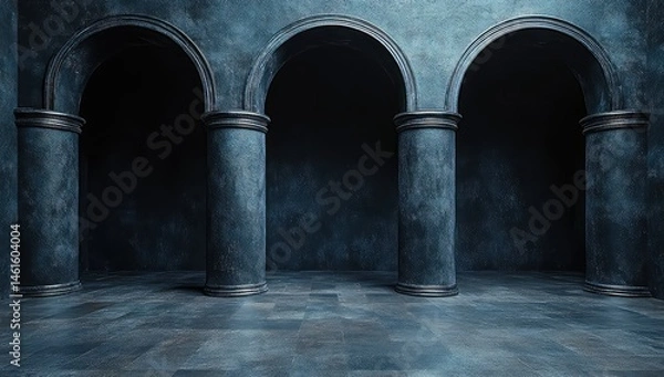 Fototapeta Dark Archway Hall Interior Columns.