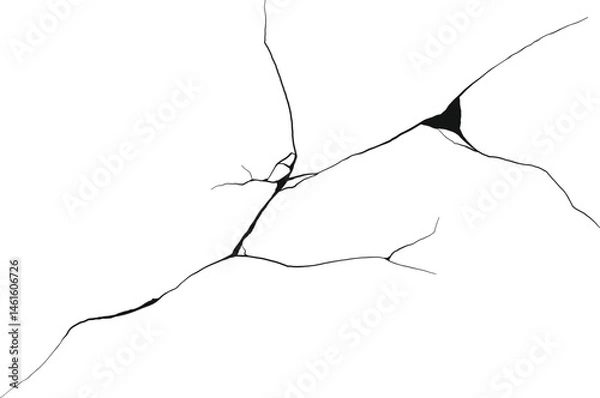Obraz Cracked wall. Damage surface crack and fissure in ground, concrete, crevices from disaster silhouette breaks on land surface from earthquake isolated on white background. Broken ground