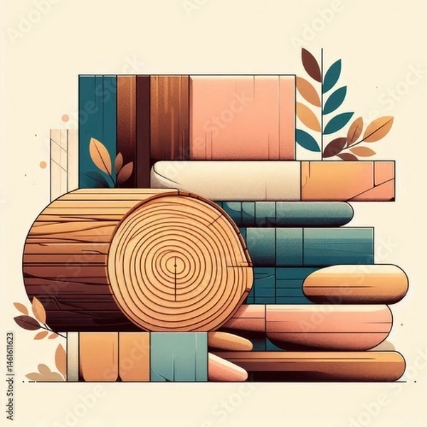 Fototapeta Wood and Stone: The warmth and organic texture of wood against the cool, solid feel of stone
