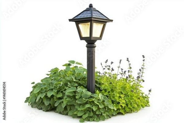 Obraz Small solar-powered garden light, isolated on white background