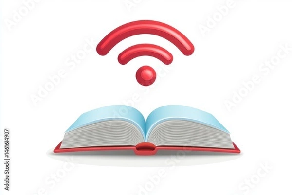 Obraz A open book with signal icon isolated on white background.