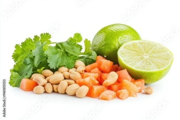 Obraz Fresh salad ingredients vibrant display on White background