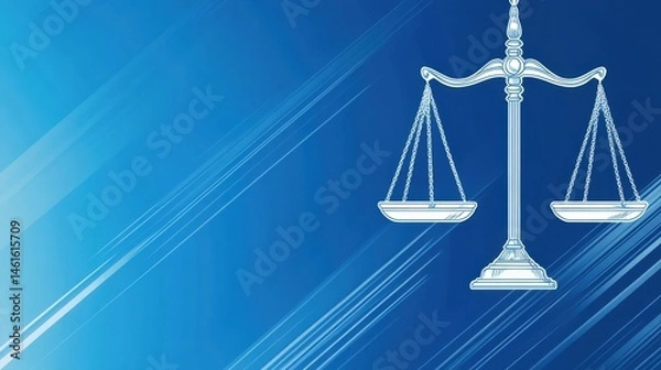 Fototapeta Elegant legal scales displayed against a dynamic blue background.