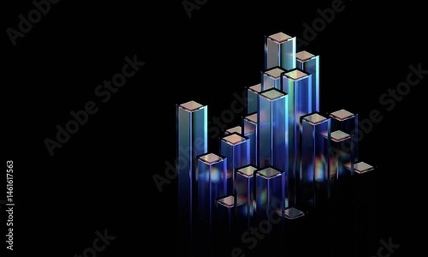 Obraz Abstract geometric blocks on dark background, 3d render
