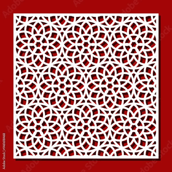 Fototapeta Square panel with carved ornament. Geometric, floral, circular patterns of thin lines. Template for plotter laser cutting of paper, fretwork, wood carving, metal engraving, cnc. Vector illustration.