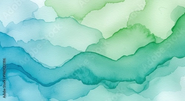 Obraz Watercolor washes in shades of green and blue creating a layered landscape effect