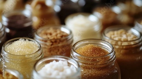 Fototapeta Exploring natural sweeteners: varied options displayed in glass jars for healthy alternatives