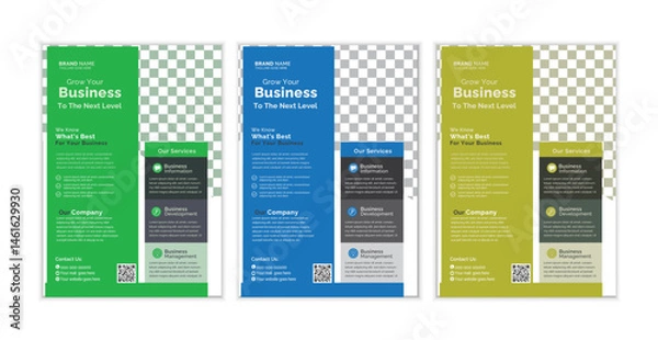 Fototapeta a bundle of 3 templates business flyer design, in blue color, and modern design,marketing,medical proposal, promotion, advertise, publication and editable vector template design.