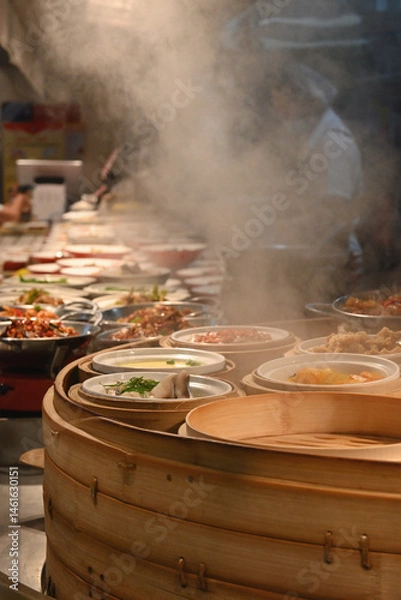 Obraz 市場の美味しそうな湯気