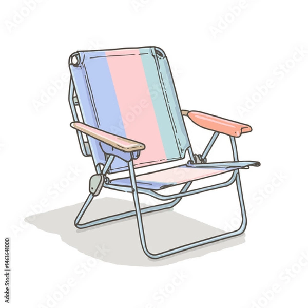 Fototapeta Vector illustration of a colorful folding beach chair with pastel fabric and metal frame, isolated on white