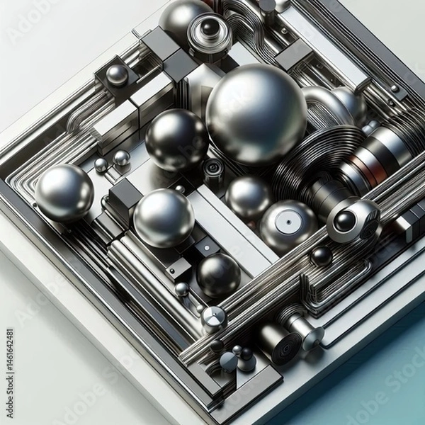 Fototapeta 3D illustration featuring Metal and Glass: The sleekness of metal combined with the clarity or color of glass